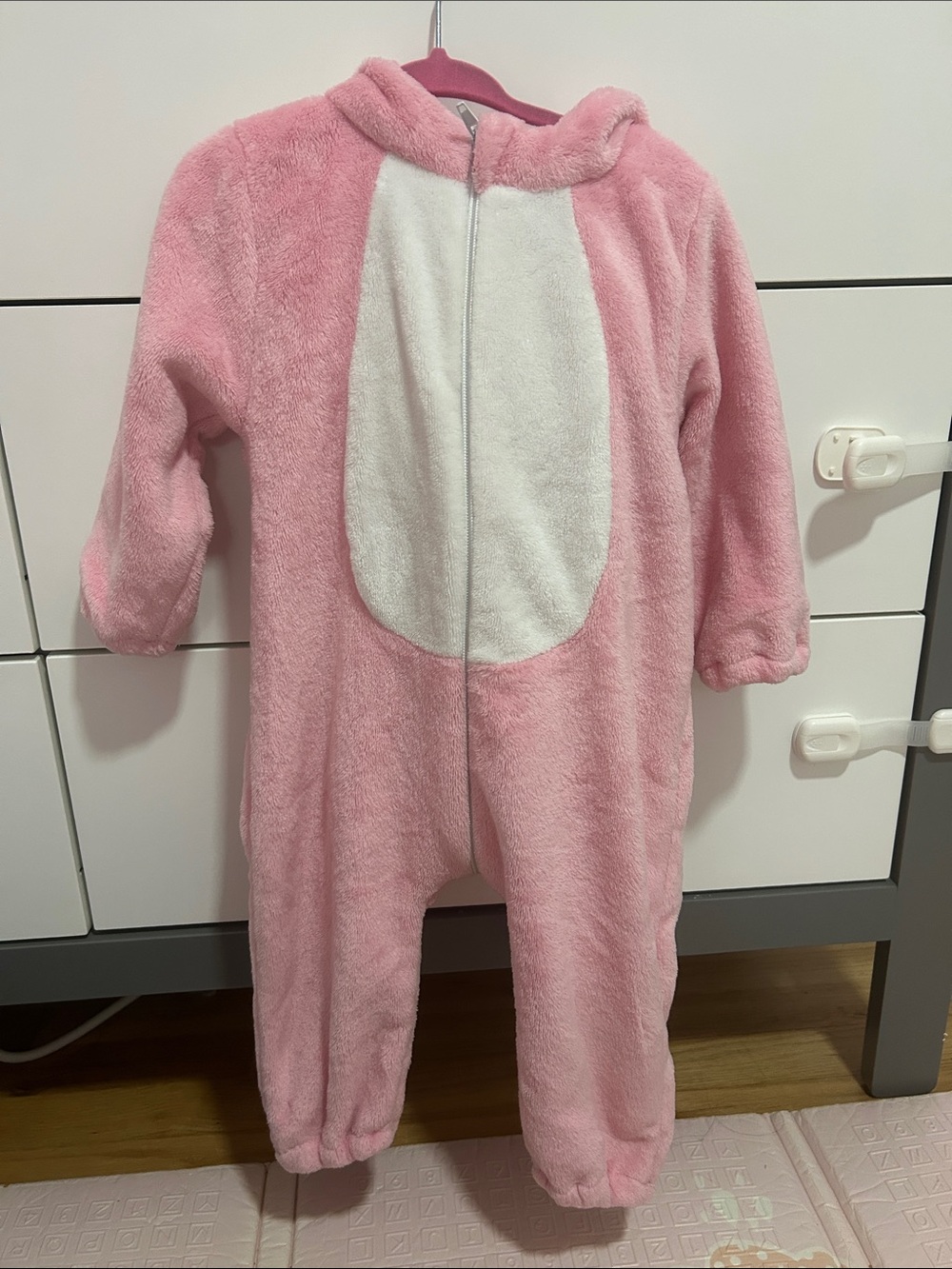 Pink Plush Hooded One-Piece Romper